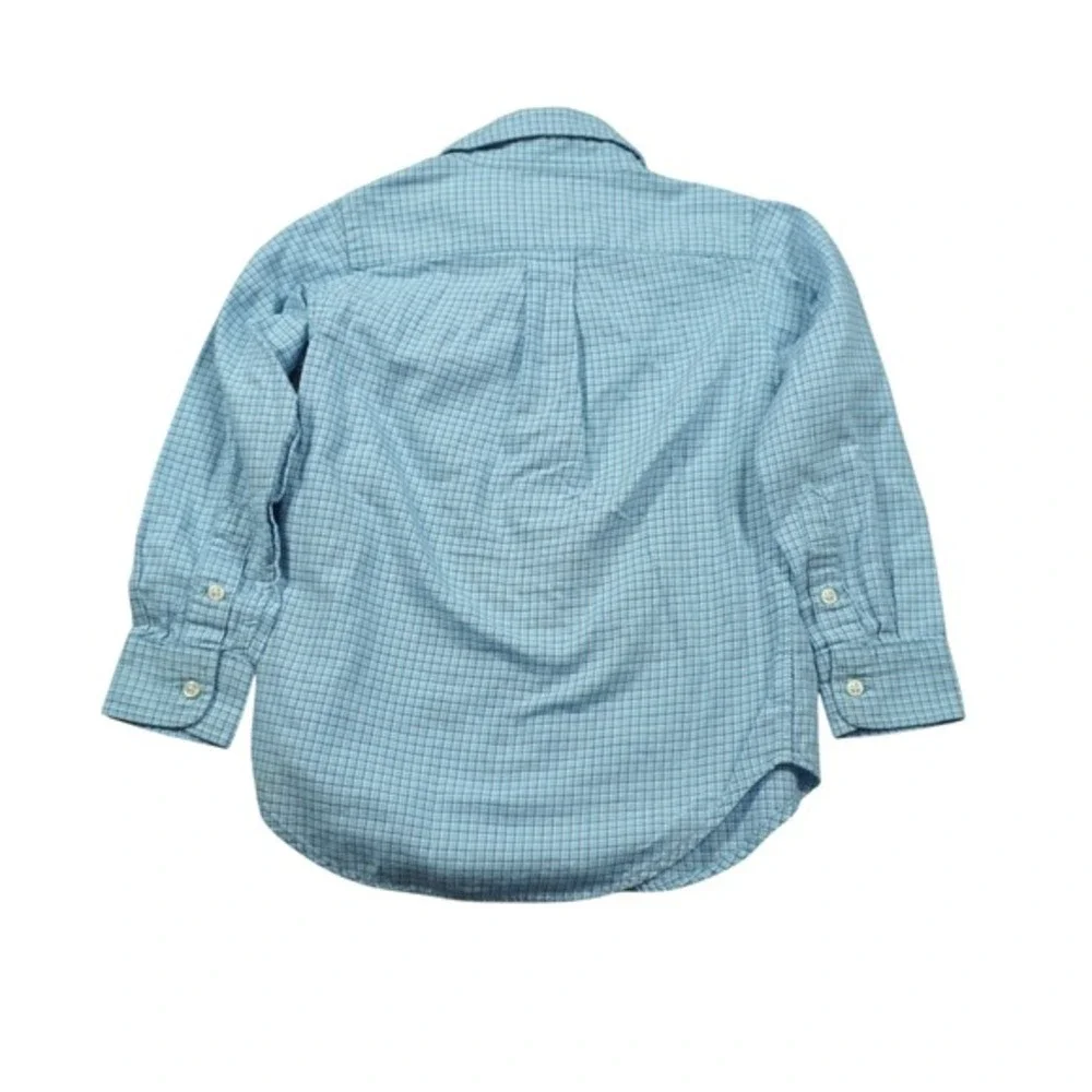 Polo Ralph Lauren Boys 4T‎ Blue Check Button Down Shirt Long Sleeve Cotton